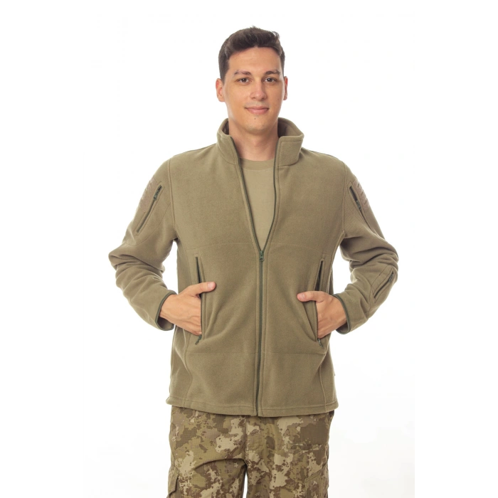 sedef yesili haki renkli 5 cepli tam fermuarli uzun kollu bato yaka soguk gecirmez mont polar