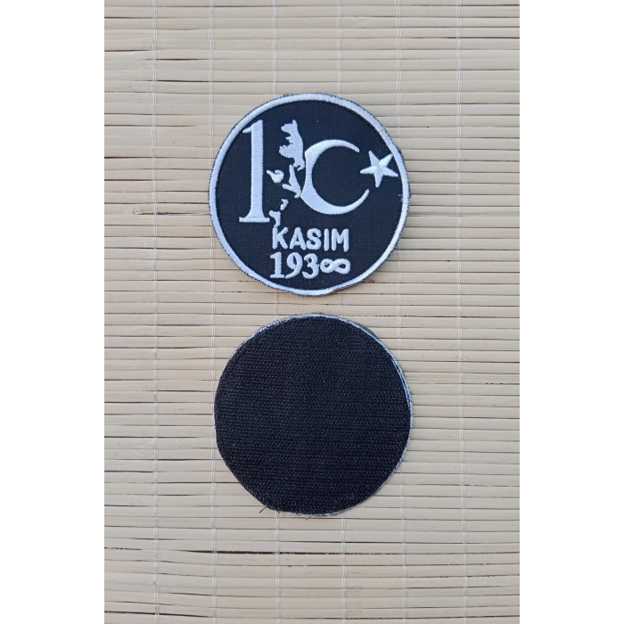siyah beyaz renkli 10 kasim 1938 ataturk siluetli nakis islemeli arma pec patch