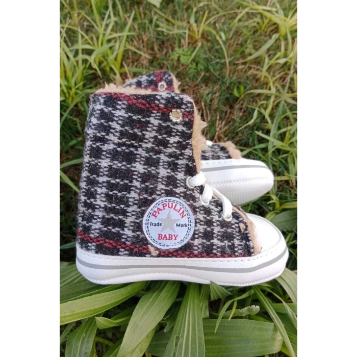 siyah kirmizi renkli converse model ici polarli organik unisex cocuk bebek ilkadim bagcikli patik sneaker casual ayakkabi