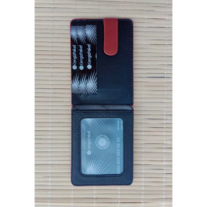 Siyah Kirmizi Renkli Hakiki Deri Cengiz Pakel Kartlik