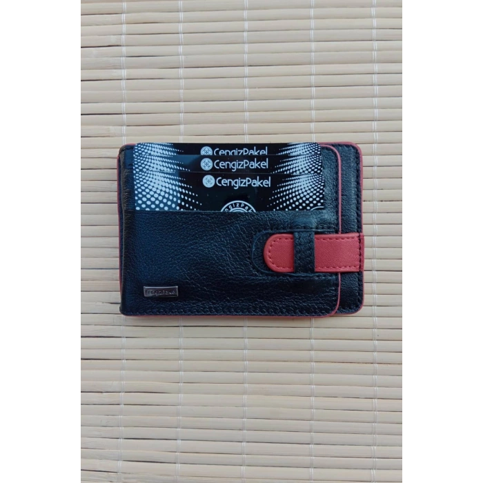 Siyah Kirmizi Renkli Hakiki Deri Cengiz Pakel Kartlik