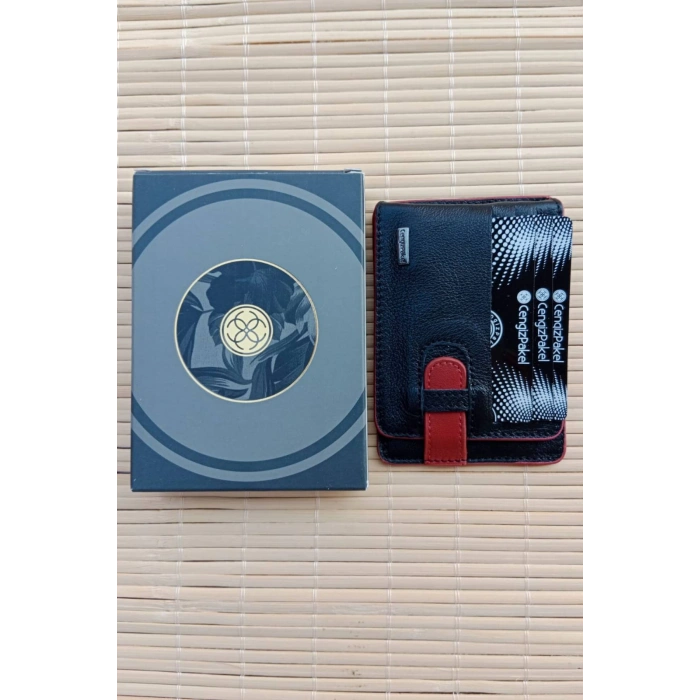 Siyah Kirmizi Renkli Hakiki Deri Cengiz Pakel Kartlik