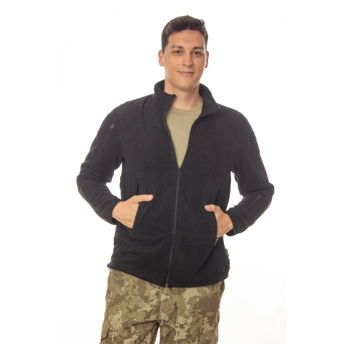 siyah renkli 5 cepli tam fermuarli uzun kollu bato yaka soguk gecirmez polar mont