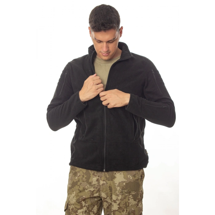 siyah renkli 5 cepli tam fermuarli uzun kollu bato yaka soguk gecirmez polar mont