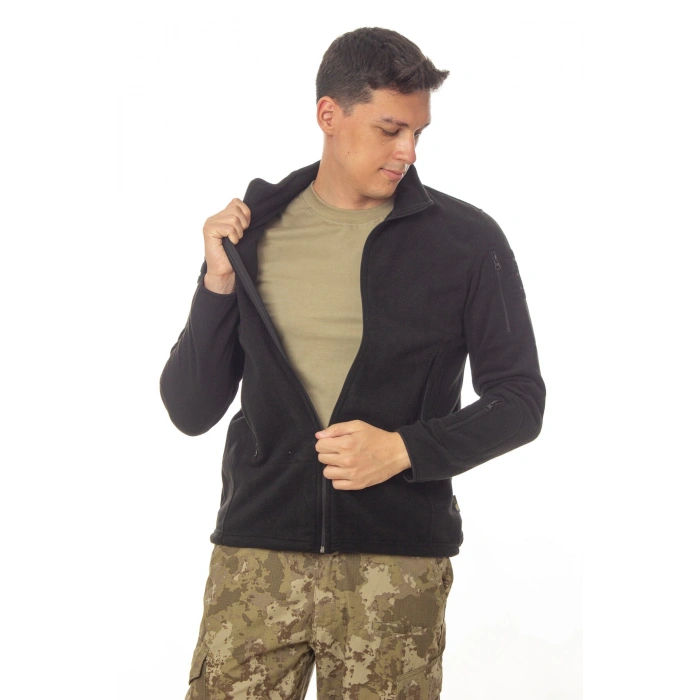 siyah renkli 5 cepli tam fermuarli uzun kollu bato yaka soguk gecirmez polar mont