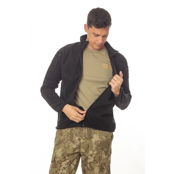 siyah renkli 5 cepli tam fermuarli uzun kollu bato yaka soguk gecirmez polar mont