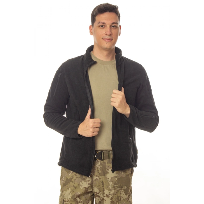 siyah renkli 5 cepli tam fermuarli uzun kollu bato yaka soguk gecirmez polar mont