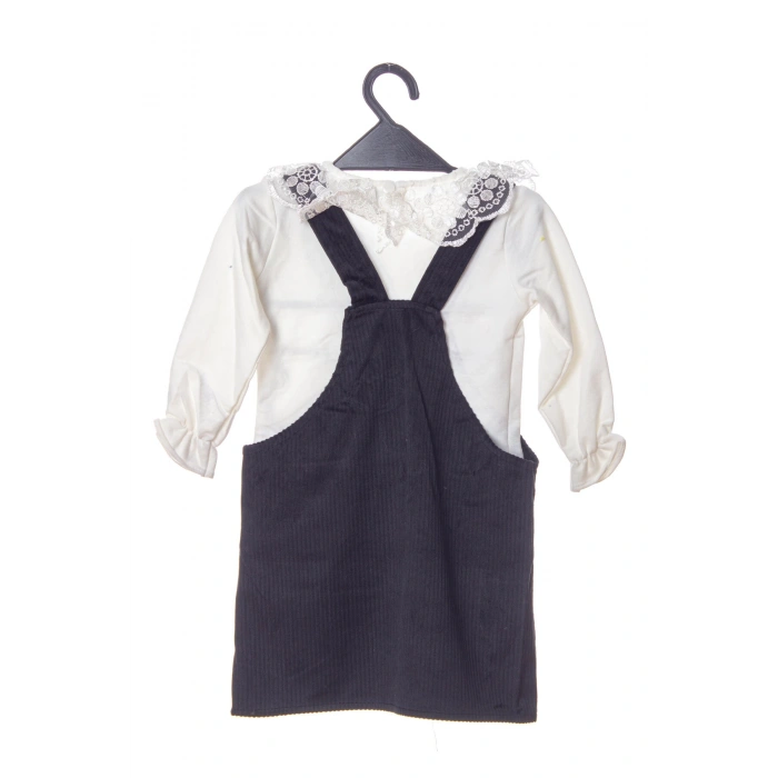 siyah renkli badili bahcivan elbise ayicik detayli nakisli cepli kaliteli uzun kollu kadife kiyafet