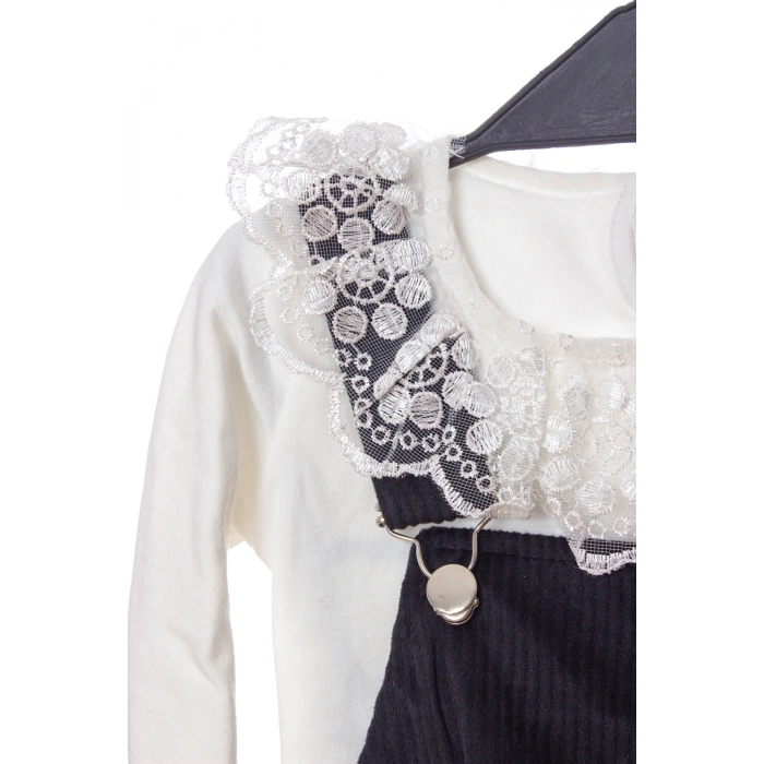 siyah renkli badili bahcivan elbise ayicik detayli nakisli cepli kaliteli uzun kollu kadife kiyafet