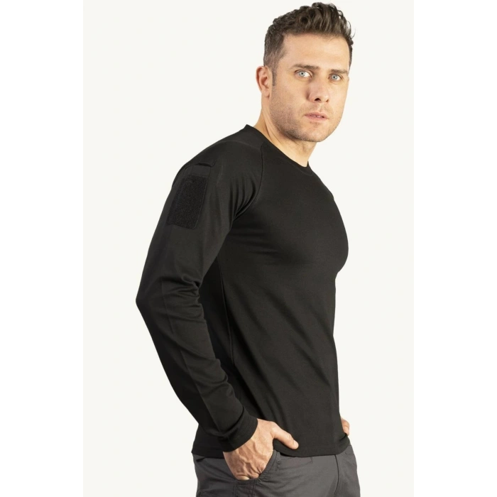 siyah renkli belderan model cepli uzun kollu bisiklet yakali operasyon taktik tisort