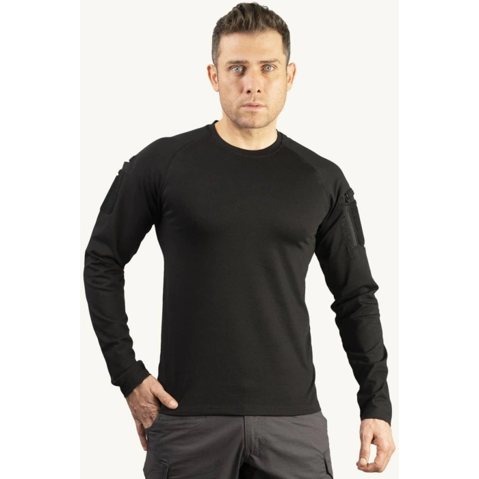 siyah renkli belderan model cepli uzun kollu bisiklet yakali operasyon taktik tisort