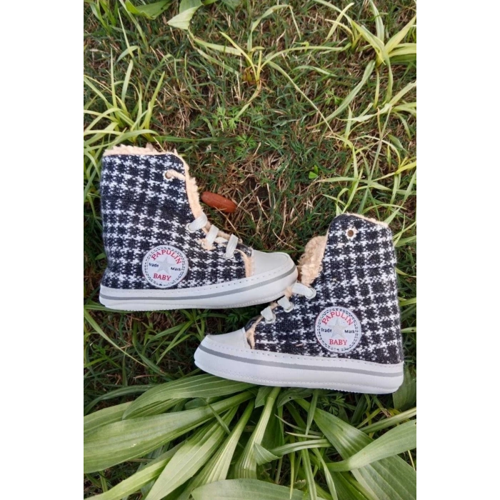 siyah renkli converse model ici polarli organik unisex cocuk bebek ilkadim bagcikli patik sneaker casual ayakkabi