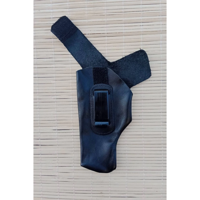 Siyah Renkli Hakiki Deri Masali Kulakli ic Tasima Sol el Silah Kilifi