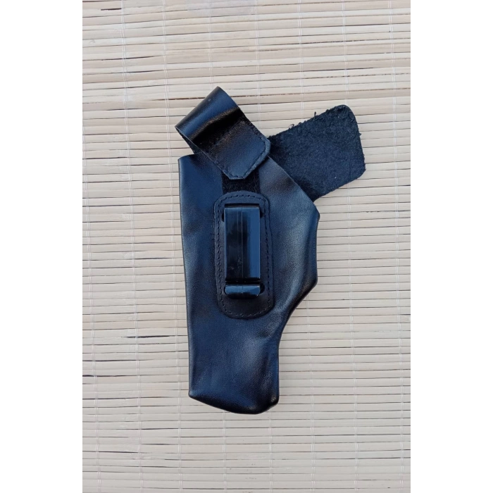 Siyah Renkli Hakiki Deri Masali Kulakli ic Tasima Sol el Silah Kilifi