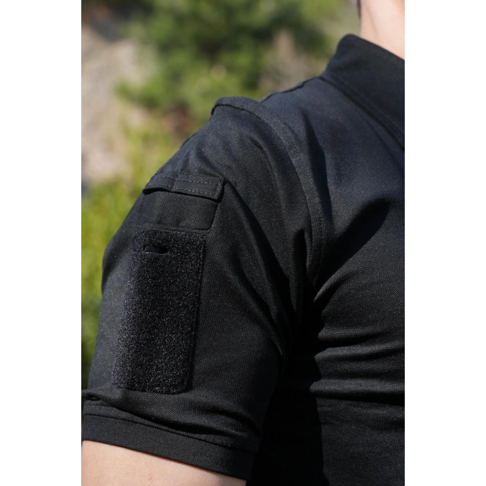 siyah renkli kisa kollu polo yaka dugmeli taktik tisort