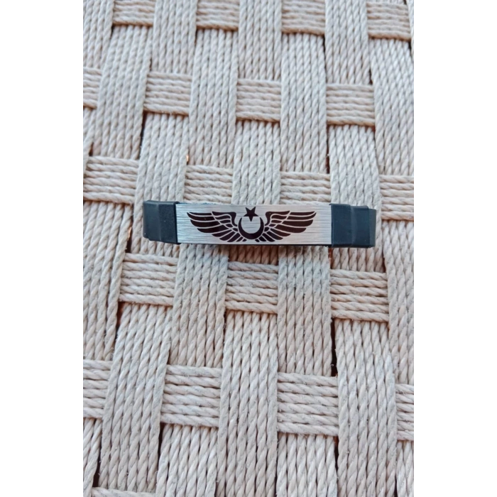 Siyah Renkli Pilot Brovesi Logolu Hakiki Deri Hediyelik Bileklik