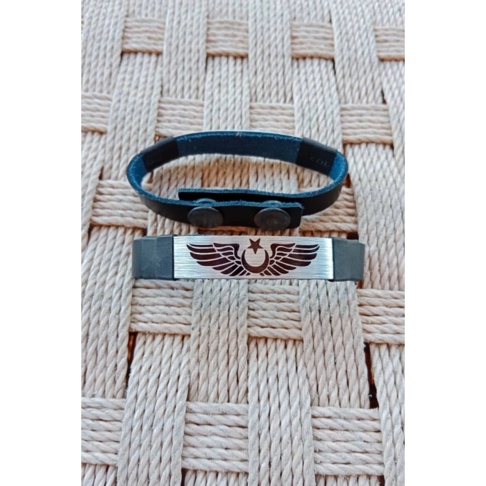 Siyah Renkli Pilot Brovesi Siluetli Hakiki Deri Hediyelik Bileklik