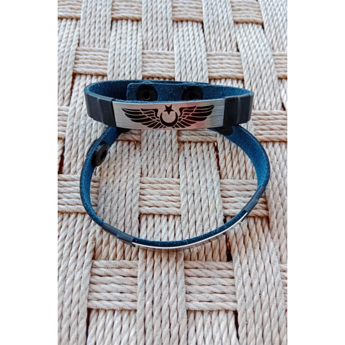 Siyah Renkli Pilot Brovesi Siluetli Hakiki Deri Hediyelik Bileklik