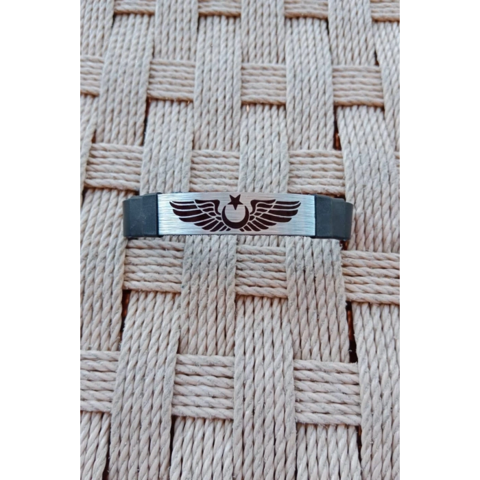 Siyah Renkli Pilot Brovesi Siluetli Hakiki Deri Hediyelik Bileklik