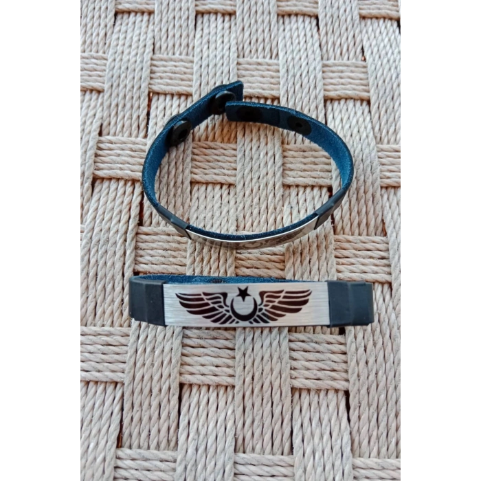 Siyah Renkli Pilot Brovesi Siluetli Hakiki Deri Hediyelik Bileklik