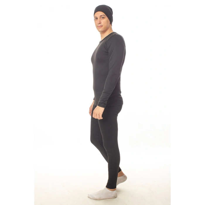 Siyah renkli sifir yaka uzun kollu bere hediyeli termal alt ust iclik takim