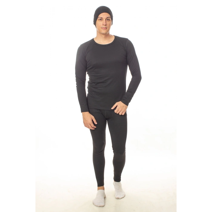 Siyah renkli sifir yaka uzun kollu bere hediyeli termal alt ust iclik takim