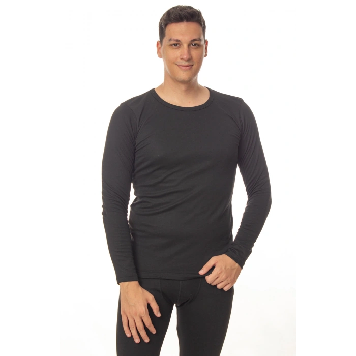 siyah renkli sifir yaka uzun kollu soguktan koruyan termal ust iclik