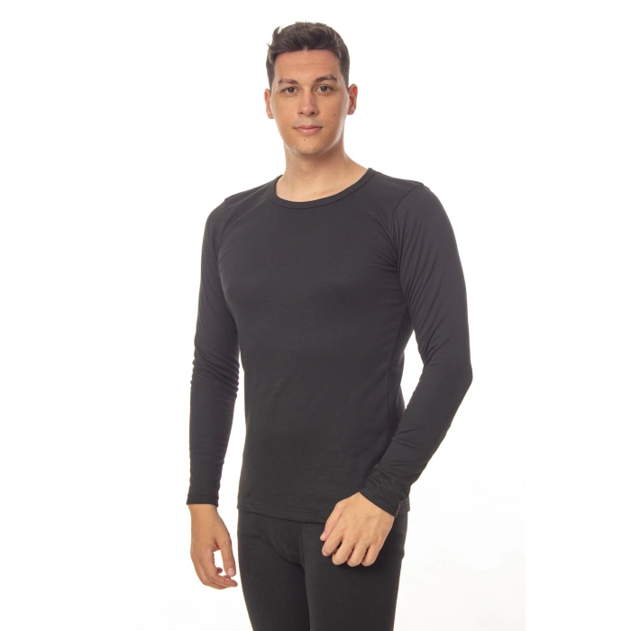 siyah renkli sifir yaka uzun kollu soguktan koruyan termal ust iclik