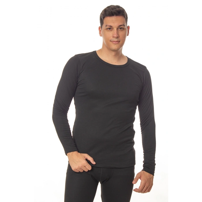 siyah renkli sifir yaka uzun kollu soguktan koruyan termal ust iclik