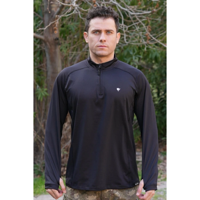 siyah renkli uzun kollu ceyrek fermuarli esnek ic katman operasyon taktik combat sweatshirt