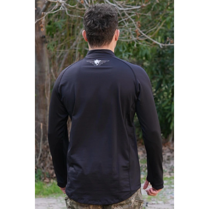 siyah renkli uzun kollu ceyrek fermuarli esnek ic katman operasyon taktik combat sweatshirt