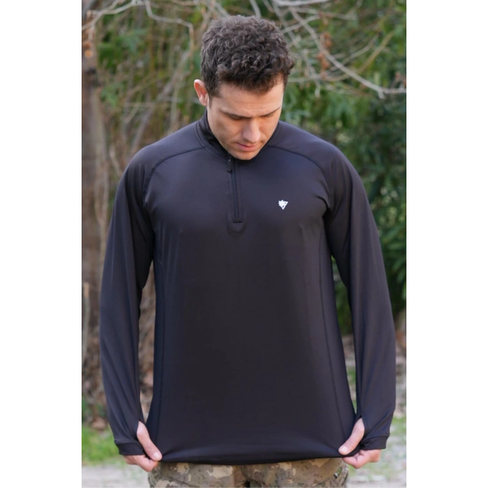 siyah renkli uzun kollu ceyrek fermuarli esnek ic katman operasyon taktik combat sweatshirt