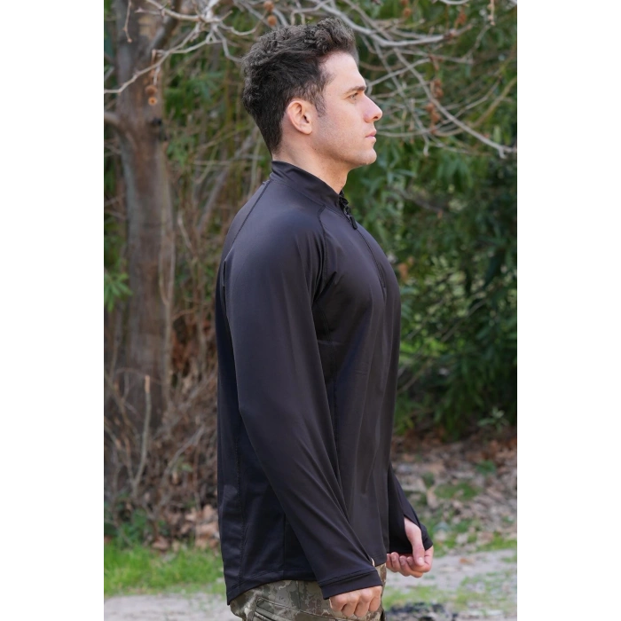 siyah renkli uzun kollu ceyrek fermuarli esnek ic katman operasyon taktik combat sweatshirt