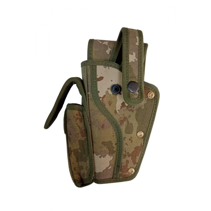 Sol El Kara Kuvvetleri Yeni Kamuflaj Renkli Tek Emniyetli Sarjorluklu Palaskaya Kemere Gecirmeli Sallama Silah Kilifi