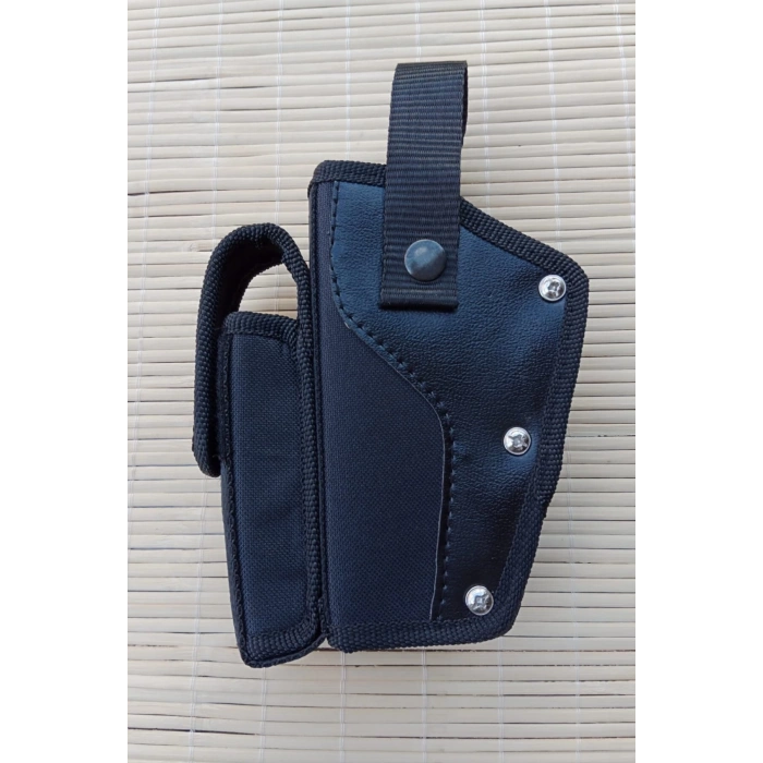 sol el siyah renk tek emniyetli sarjorluklu airsoft kemere gecirmeli impertex silah kilifi