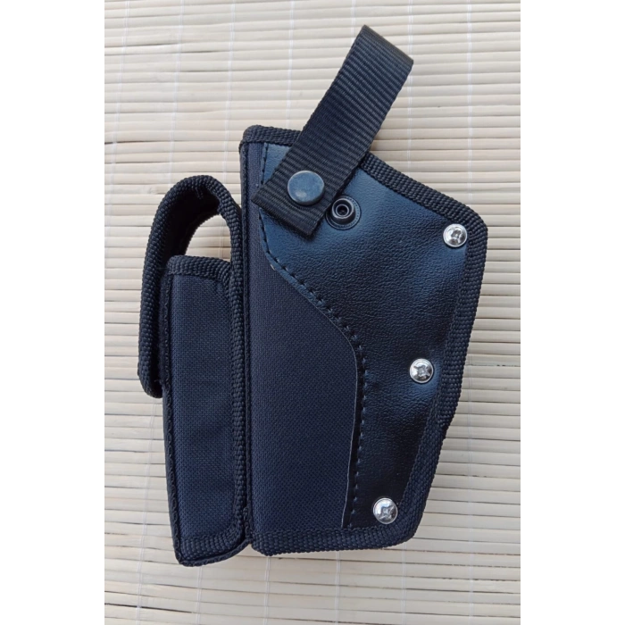 sol el siyah renk tek emniyetli sarjorluklu airsoft kemere gecirmeli impertex silah kilifi