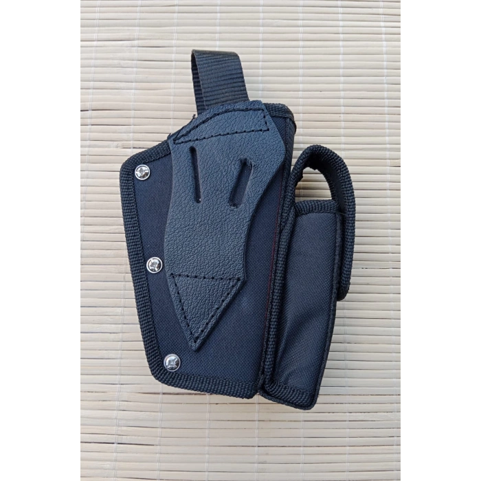 sol el siyah renk tek emniyetli sarjorluklu airsoft kemere gecirmeli impertex silah kilifi