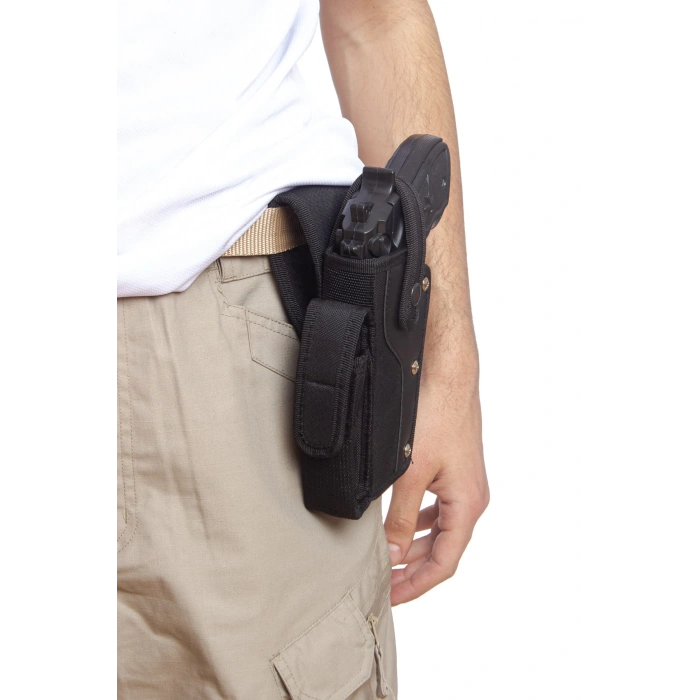 Sol El Siyah Renk Tek Emniyetli Sarjorluklu Airsoft Palaskaya Kemere Gecirmeli impertex Silah Kilifi