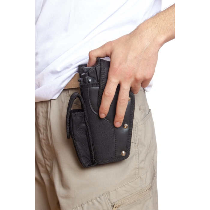 Sol El Siyah Renk Tek Emniyetli Sarjorluklu Airsoft Palaskaya Kemere Gecirmeli impertex Silah Kilifi