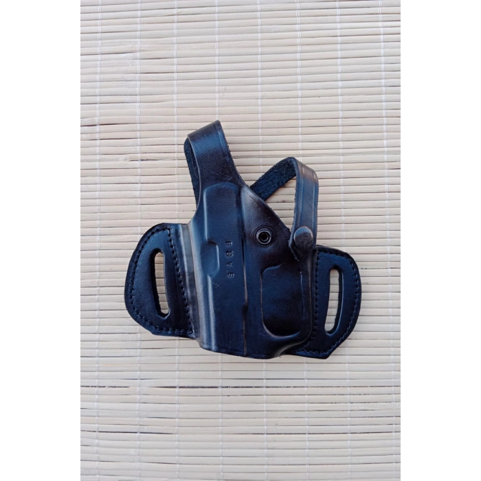 sol el siyah renk tek emniyetli universal kaliteli kemere gecirmeli yarim kelebek hakiki deri silah kilifi