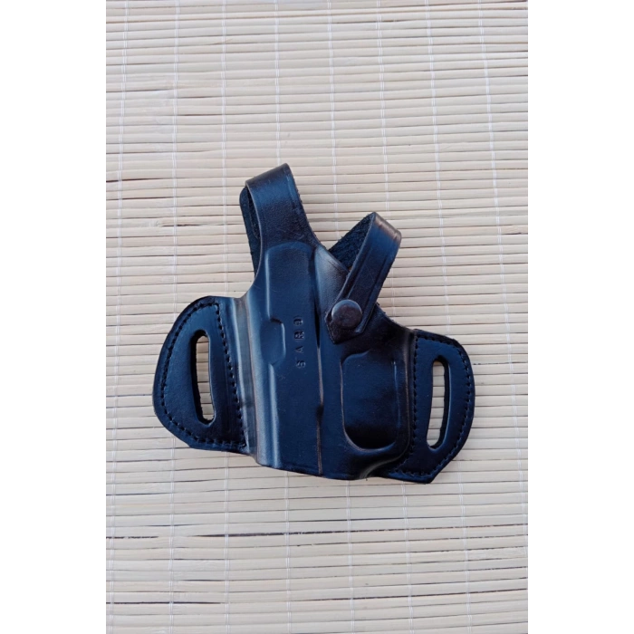 sol el siyah renk tek emniyetli universal kaliteli kemere gecirmeli yarim kelebek hakiki deri silah kilifi