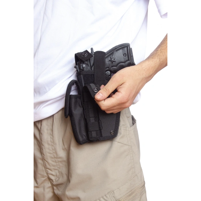 Sol El Siyah Renkli cift Emniyetli sarjorluklu impertex Airsoft Palaskaya Kemere Gecirmeli Sallama Silah Kilifi