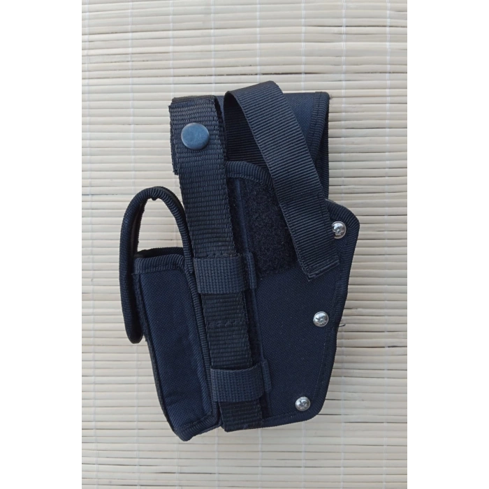 sol el siyah renkli cift emniyetli sarjorluklu palaskaya kemere gecirmeli impertex airsoft sallama silah kilifi