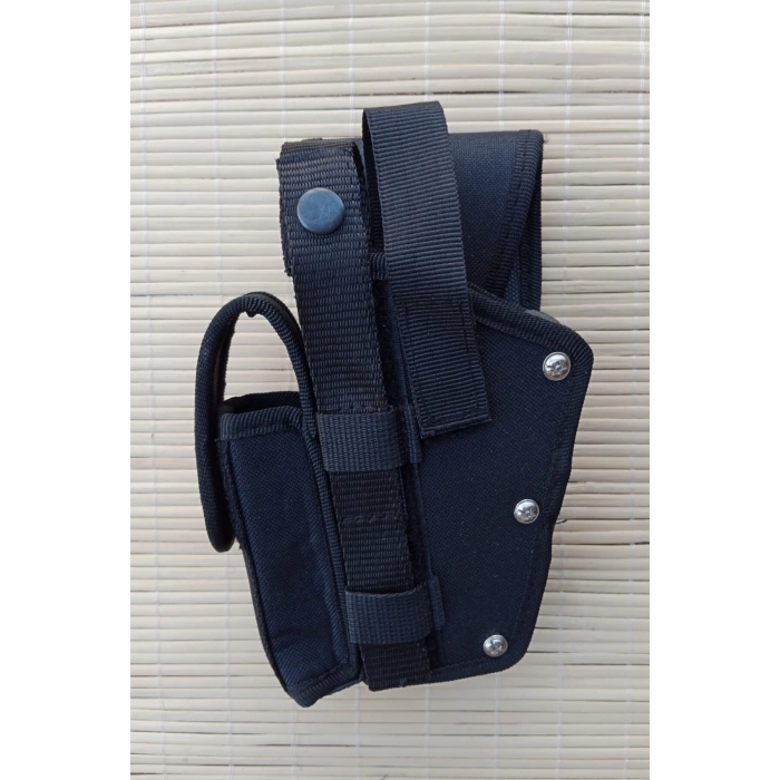 sol el siyah renkli cift emniyetli sarjorluklu palaskaya kemere gecirmeli impertex airsoft sallama silah kilifi