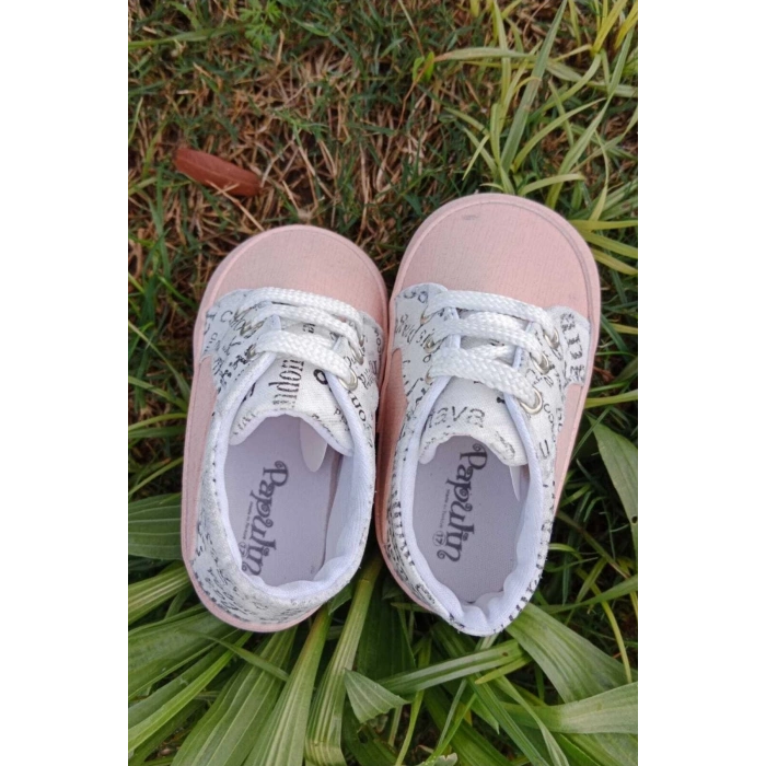 somon beyaz renkli ici pamuklu organik ortopedik cocuk bebek ilkadim bagcikli patik kanvas sneaker casual ayakkabi