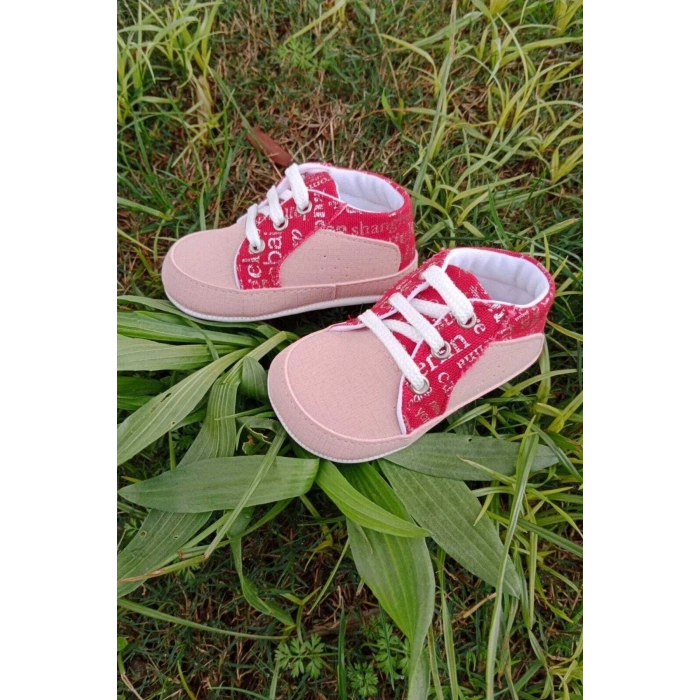 somon kirmizi renkli ici pamuklu organik ortopedik cocuk bebek ilkadim bagcikli patik kanvas sneaker casual ayakkabi