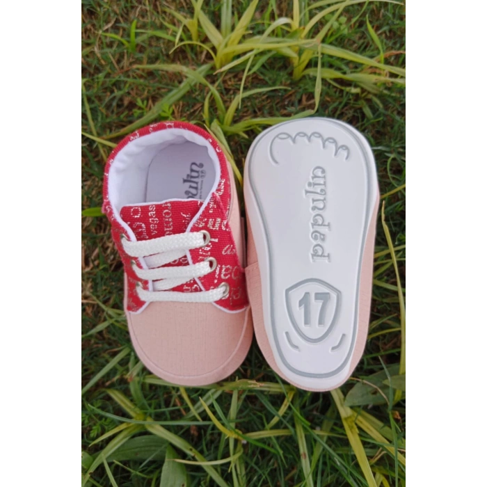 somon kirmizi renkli ici pamuklu organik ortopedik cocuk bebek ilkadim bagcikli patik kanvas sneaker casual ayakkabi