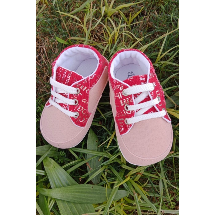 somon kirmizi renkli ici pamuklu organik ortopedik cocuk bebek ilkadim bagcikli patik kanvas sneaker casual ayakkabi