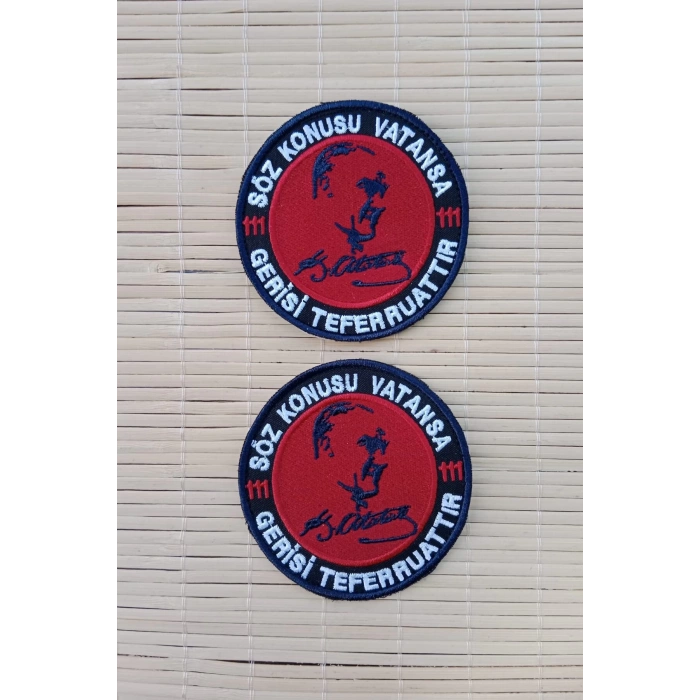 soz konusu vatansa gerisi teferruattir yazili mustafa kemal ataturk imzali siluetli nakis islemeli arma pec patch