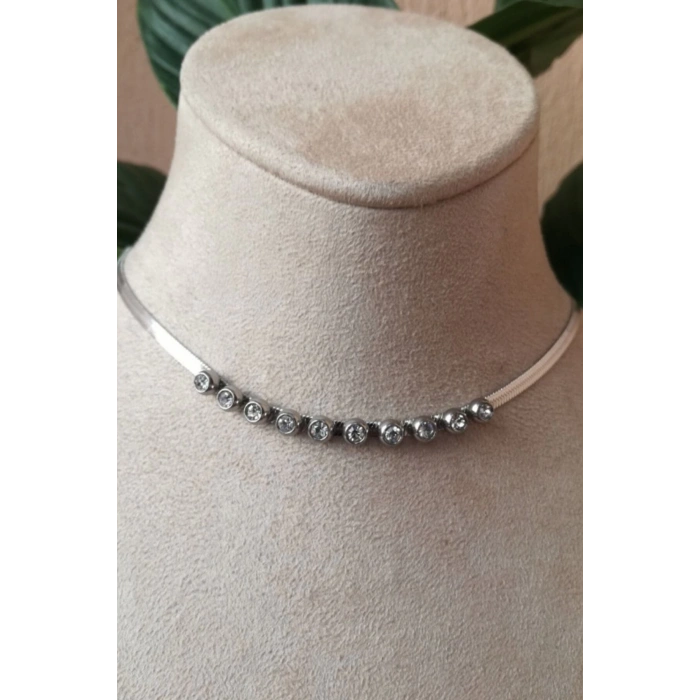 su yolu tasarim italyan zincirli zirkon tasli gumus renkli kaliteli paslanmaz celik kolye stainless stell